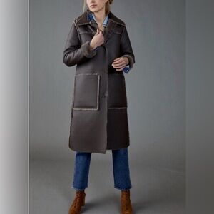 Anthropologie Maeve Kerry Reversible Brown & Gray Faux Fur Duster Coat Large